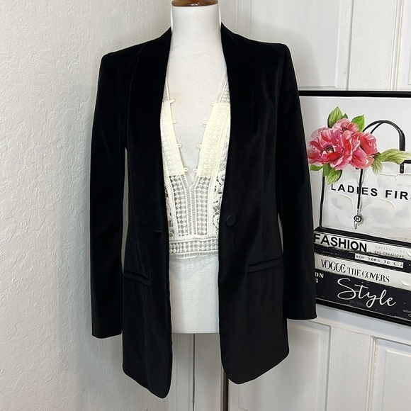 Madewell Black Crushed Velvet Blazer Size 00 - Picture 3 of 9